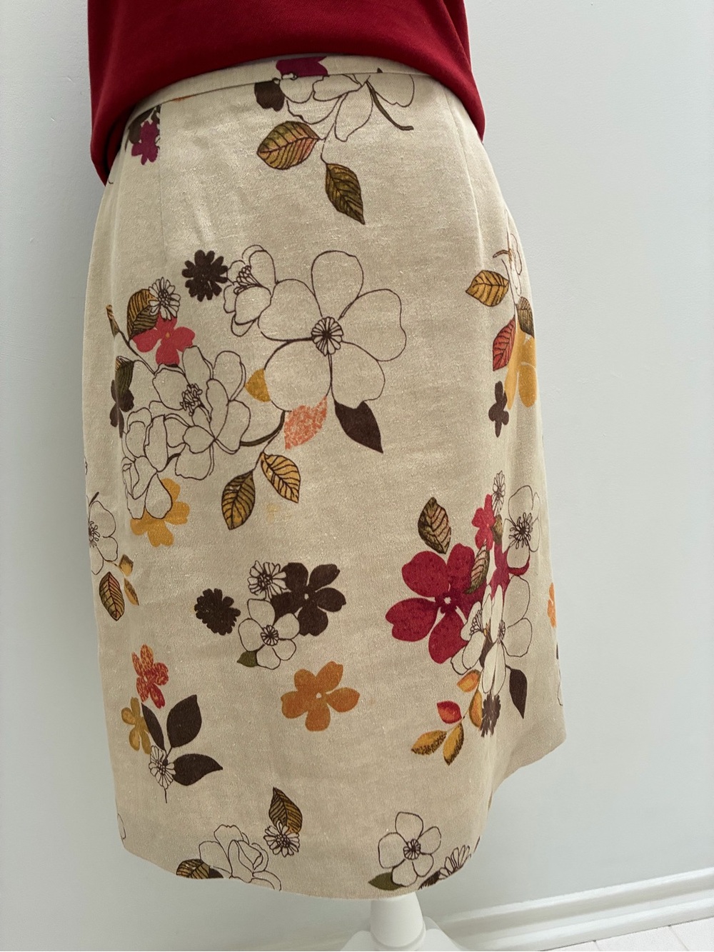 Harold's Beige A-Line Skirt with Rust, Brown & Gold Floral Print